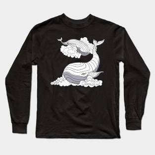 space whales black and white Long Sleeve T-Shirt